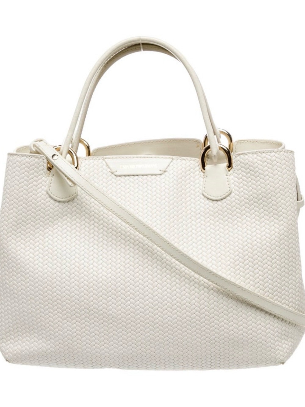 Emporio Armani White Woven Top-Handle Satchel with Shoulder Strap
